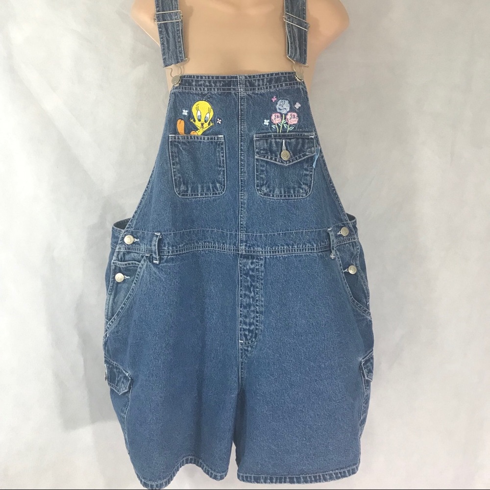 Short Overalls Tweety Bird Looney Tunes Blue Denim